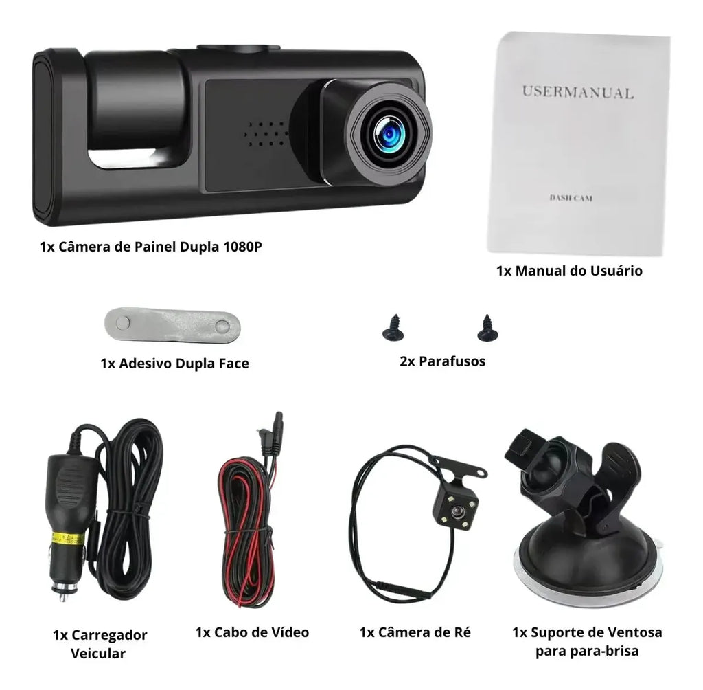 Câmera Veicular Automotiva 3 Em 1 Full Hd